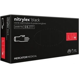 Vienkartinės nitrilinės pirštinės MERCATOR Nitrylex Black, L dydis, juodos sp., be pudros, 100 vnt.