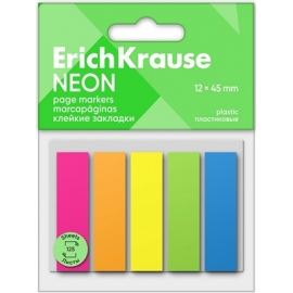 Plastikiniai indeksai-žymekliai NEON, ErichKrause, 12x45mm, 5 neoninės sp. x 25 lapelių