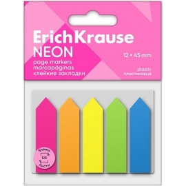 Plastikiniai indeksai-žymekliai NEON ARROW, ErichKrause, 12x45mm, 5 neoninės sp. x 25 lapelių