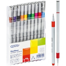 Spalvotų rašiklių rinkinys FINELINERS GR-380-10, Grand, storis 0,4mm, 10 spalvų