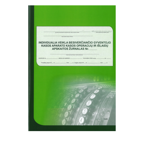 Ind. veikla besiverčiančio gyventojo kasos operac. ir išlaidų žurnalas A4, vertik, 74 l., 3-jų dal. virš. (su papildomu atvartu)