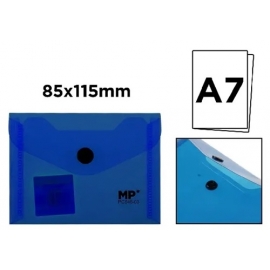 Plastikinis vokas su spaustuku MP, A7, permatomas, mėlynos sp.